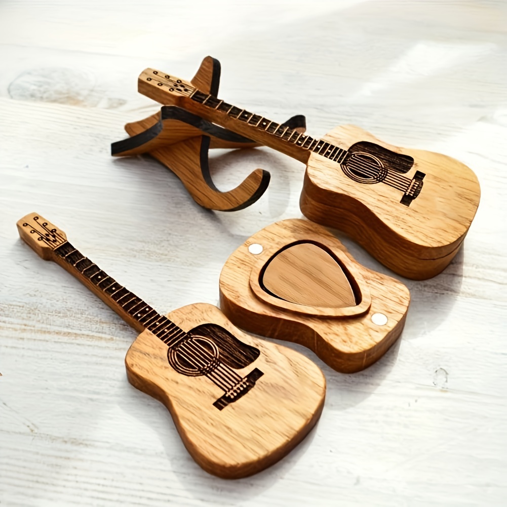 

Wooden Guitar With Stand, Picks, Guitar Pick Holder Box, Musician Wooden , For Electric Bass Guitarulele Enthusiasts' Acoustic Guitar Box