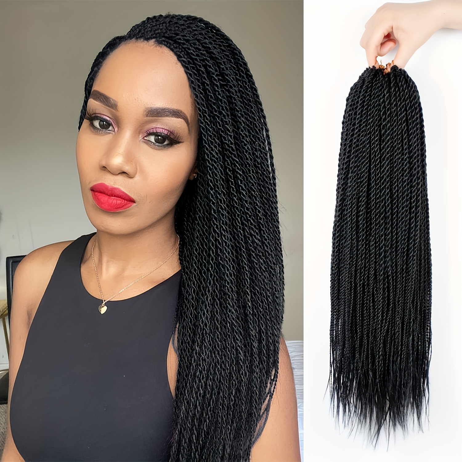 TEMU Cheveux noirs tressés pré-étirés 18 pouces 1B, cheveux tressés pré-étirés nœuds , cheveux synthétiques pour extensions de cheveux tressés pour