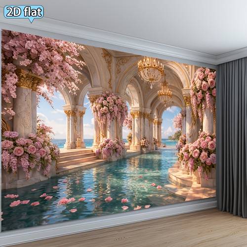 2d flat 1pc pink wedding tapestry horizontal banner suitable for weddings birthdays showers fabric with flower patterns wall hanging for decor celebration background decoration 2d flat