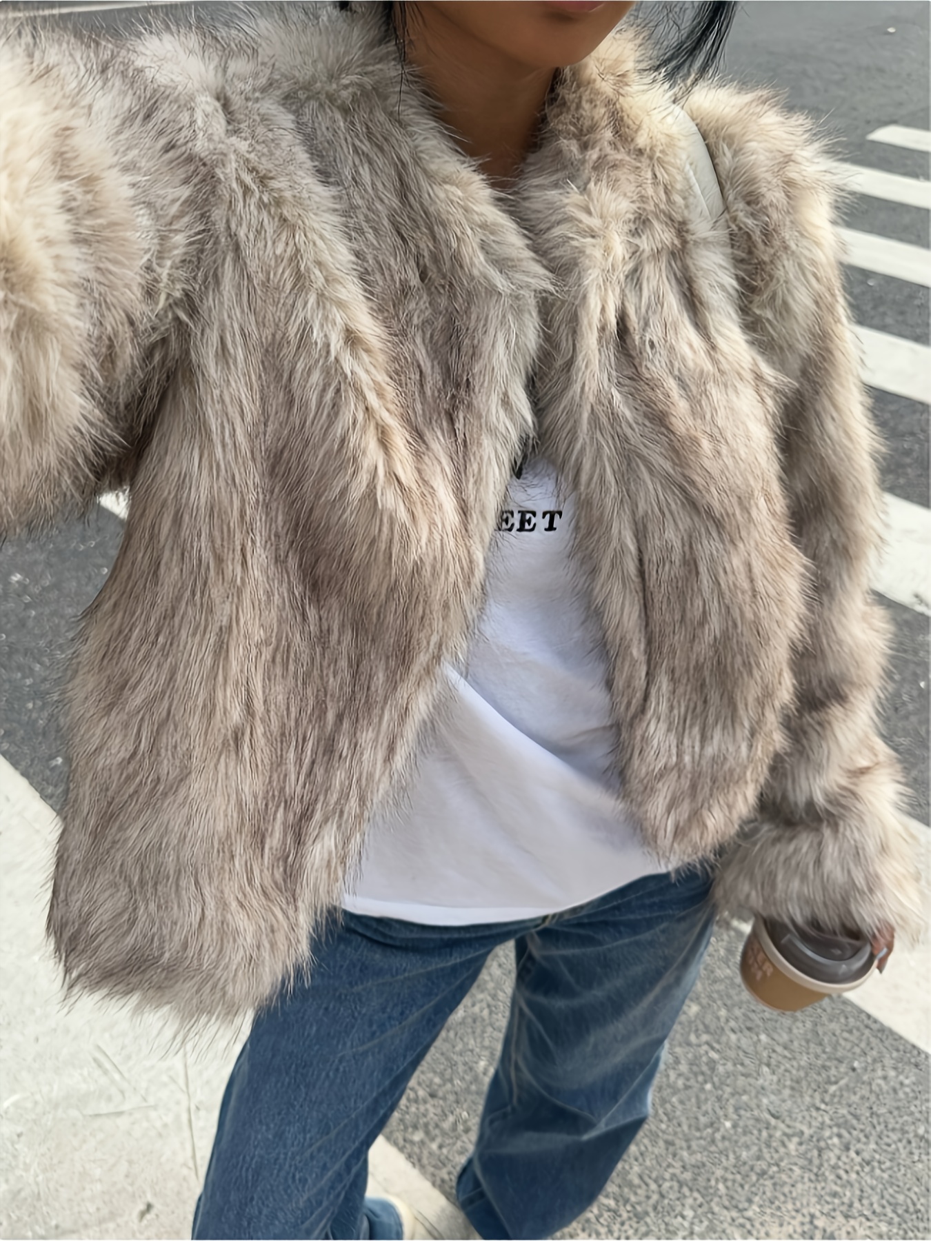 jaqueta de pele falsa elegante para mulher casaco de Temu Brazil