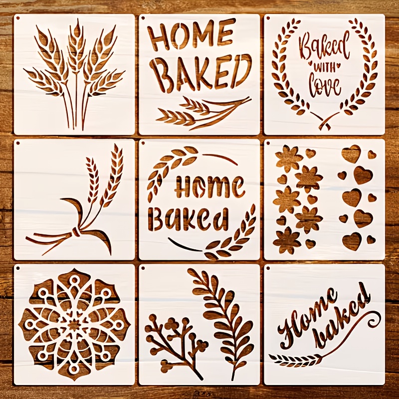 E-shop 9-teiliges Haushalts-Schablonenset, 5,9x5,9 Zoll wiederverwendbare Malschablonen für DIY-Kunst