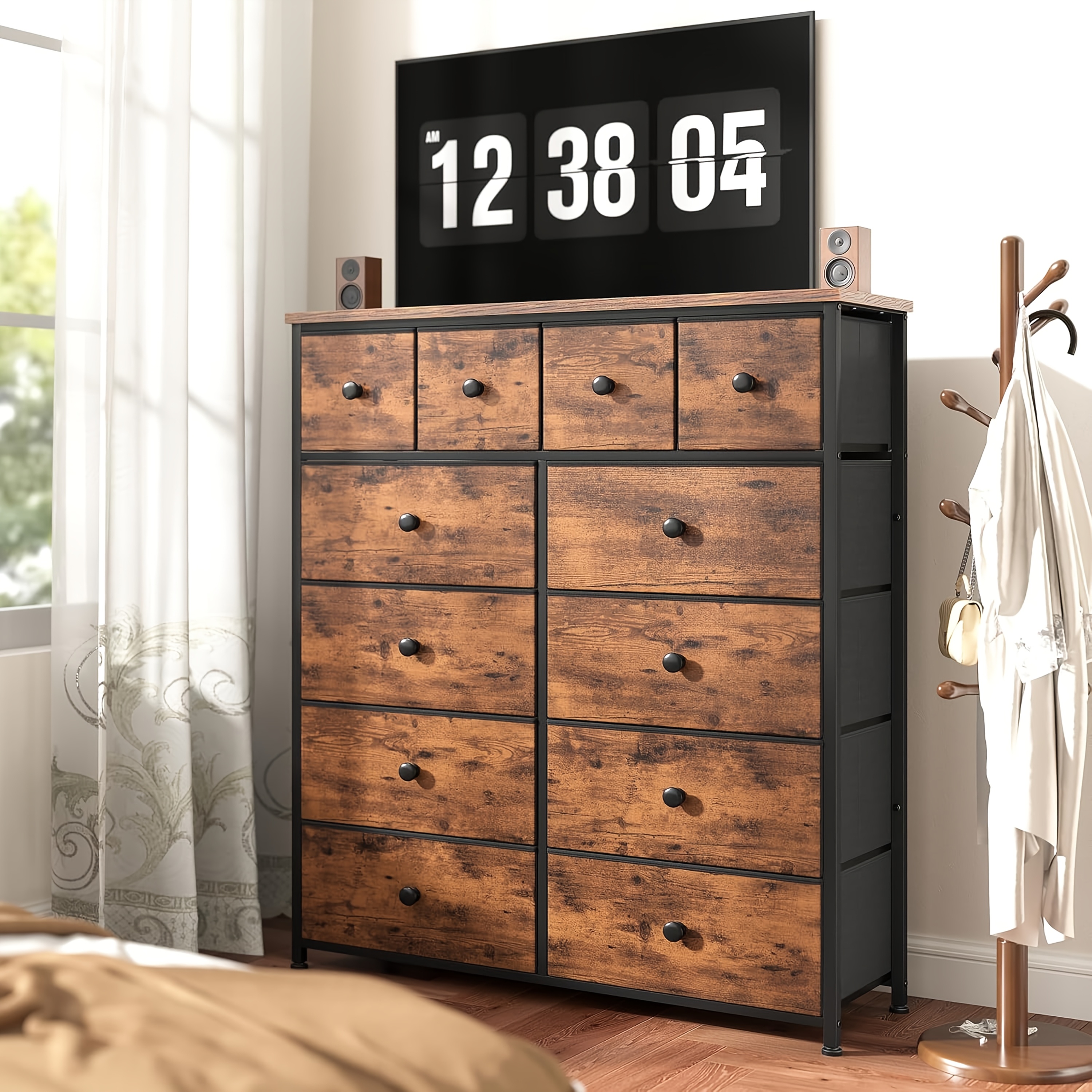 Dresser, 12 Drawer Dresser for Bedroom Fabric Dressers And Chests of  Drawers for Bedroom, Living Room, Wood * Frame, Rustic Brown, Storage  Drawer Units