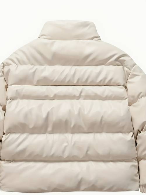 mens polyester 100 thermal jacket solid color stand collar non stretch woven fabric regular fit with zipper closure lined casual sports coat for fall winter