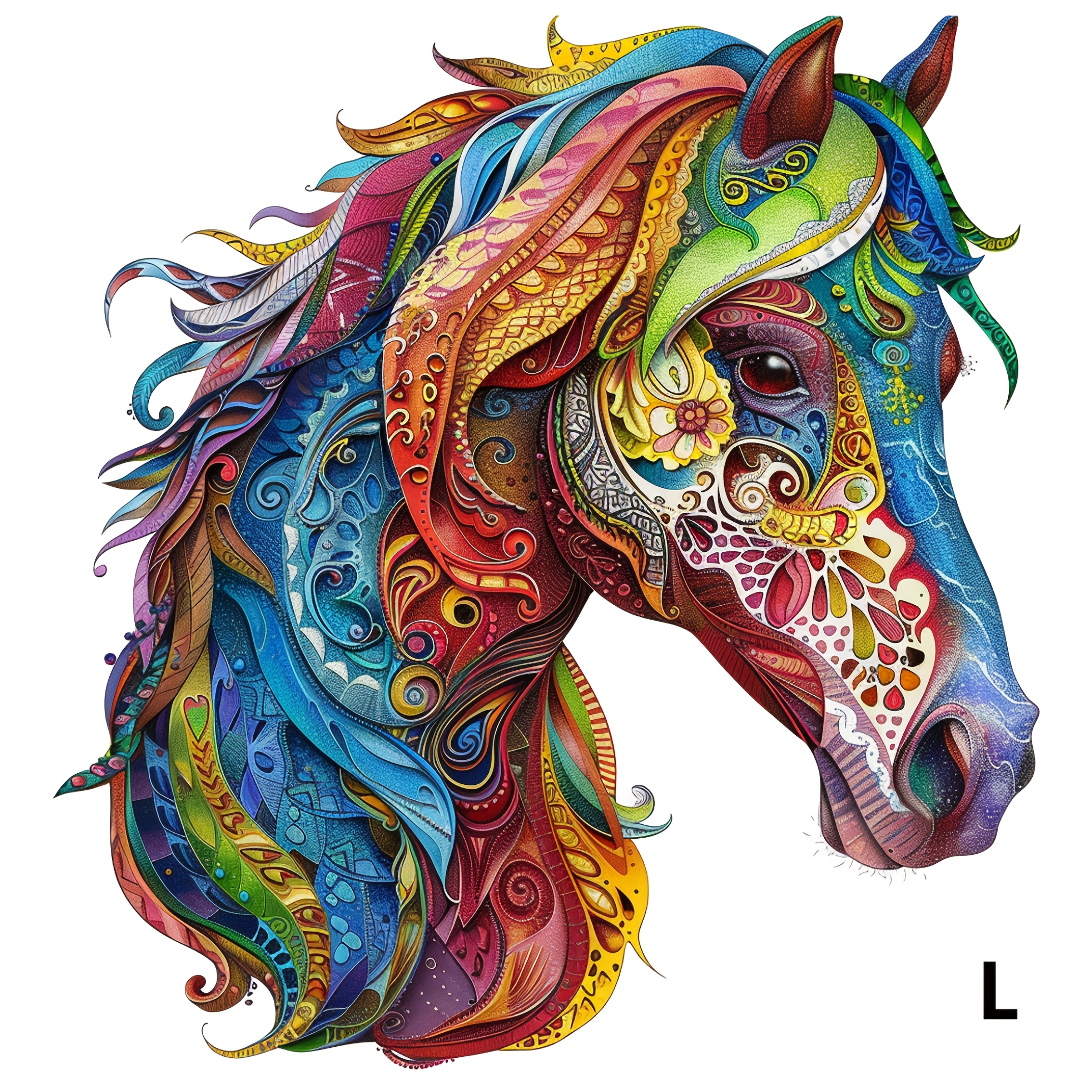 TEMU Vibrant Mandala Horse Wooden Puzzle, 3d Unconventional Jigsaw, Home Decoration, Elegant Packaging, Ideal For Halloween, Christmas, Birthday