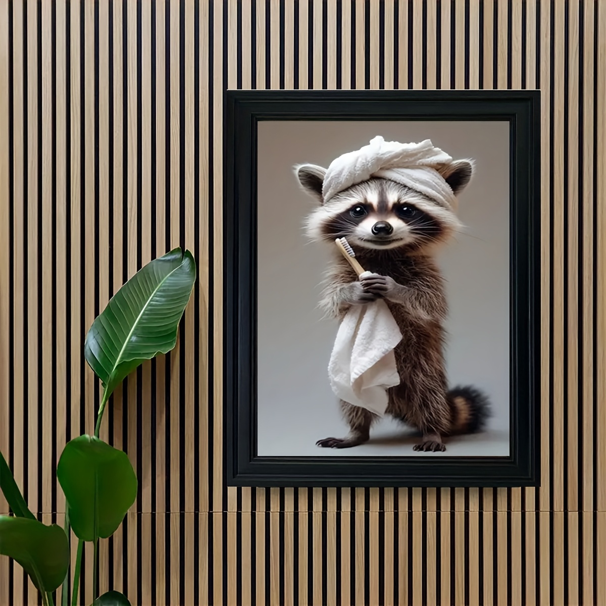 

1pc Cute With Towel And Toothbrush Canvas Poster, 12x16 Inches, , Animal , For Home, Bedroom, Kitchen, Living Room, Bathroom, Office Decor, Children's Gift, Holiday And Valentine's Day