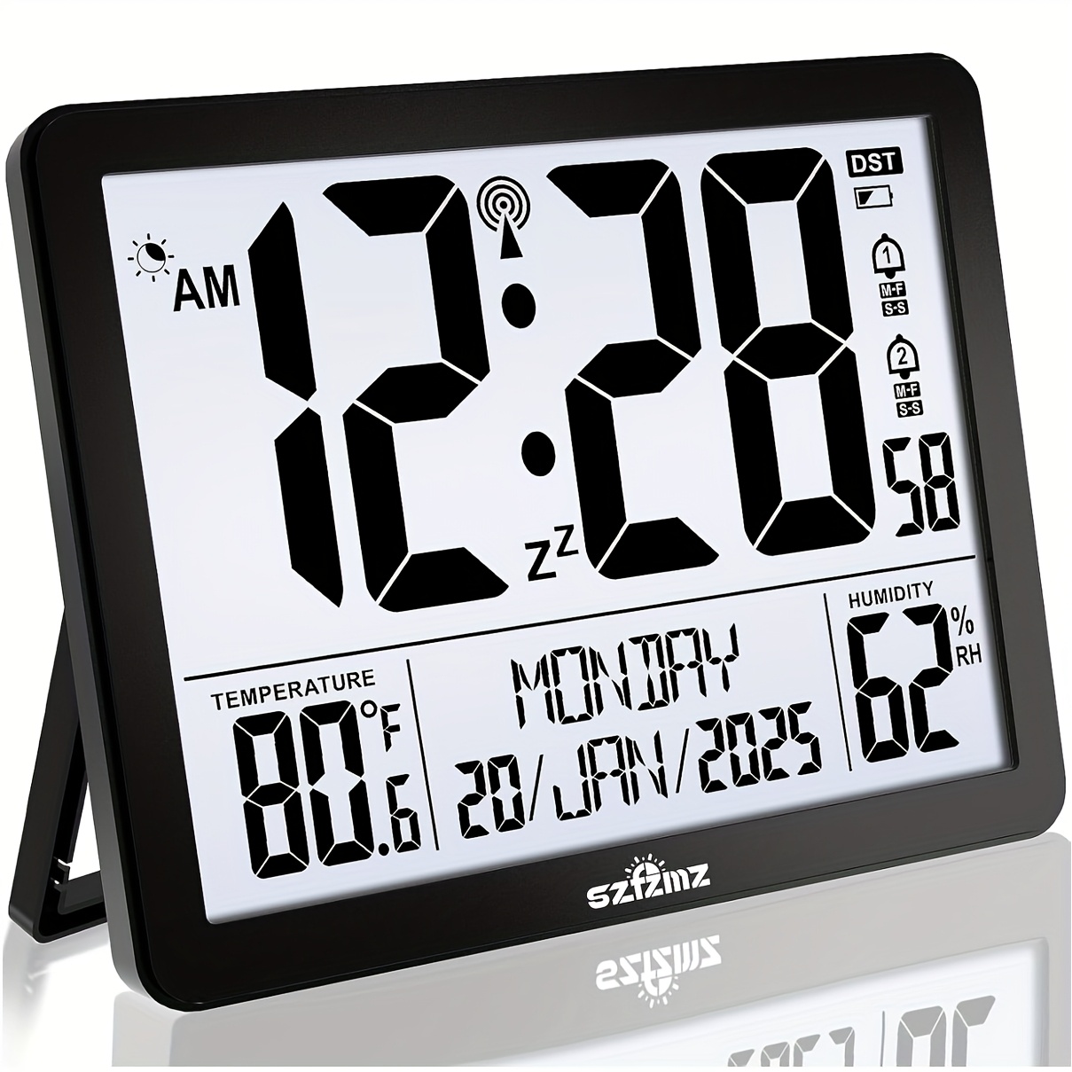 Auto Set Digital Wall Clock With Lcd Display - Rcc Clock With Backlight, Temperature, Humidity And Date, Digital Calendar Alarm Clock For Elderly, Bedroom, Office, Battery Operated