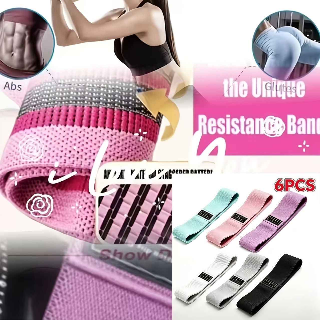 6pcs Anti Slip Multi Strength Fitness , Beginner Yoga Training Accessory, Hip Leg Squat Lunge Training For Glute And Leg Shaping, Unisex Fitness Tool For Home Gym Outdoor And Travel