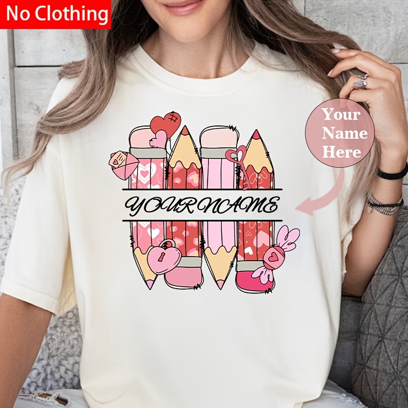 

Custom Valentine's Day Pencil Heat Transfer Vinyl Decal - Personalized Letter Iron-on Design, Diy T-shirts & Teacher Appreciation Gifts