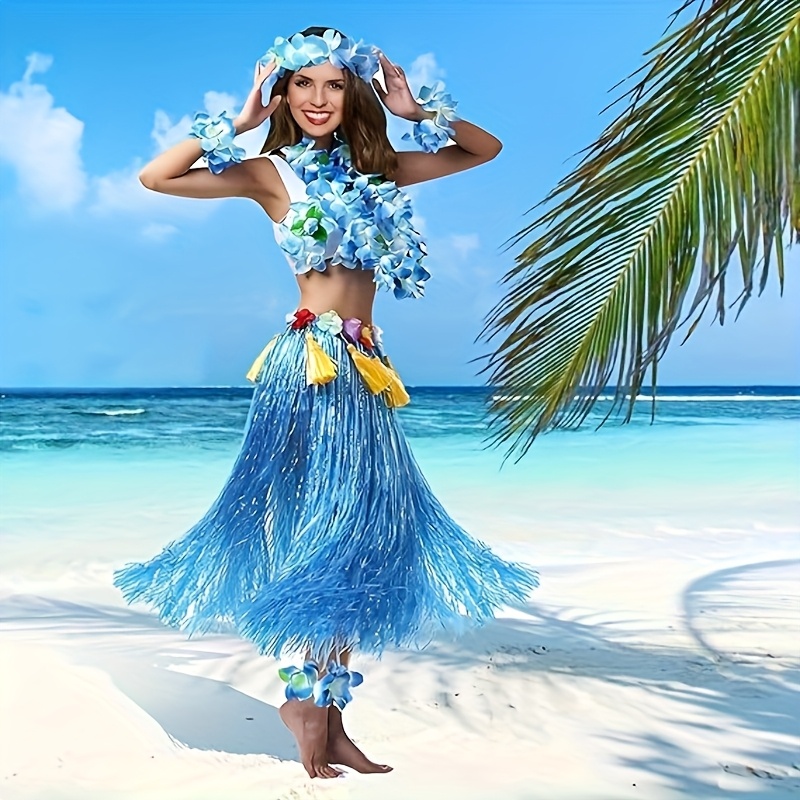 7pcs hawaiian grass skirt dance set adult multicolor grass Temu
