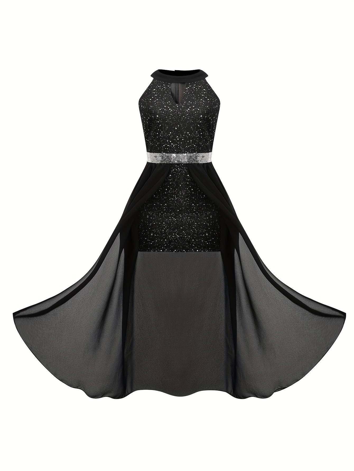 Melna mazā vakarkleita pusaudzēm, banketu kleita ar vizuļiem, viegls luksusa augstākās klases kleita ar vidukļa savilkšanu un apaļu kakla izgriezumu, pusaudzēm