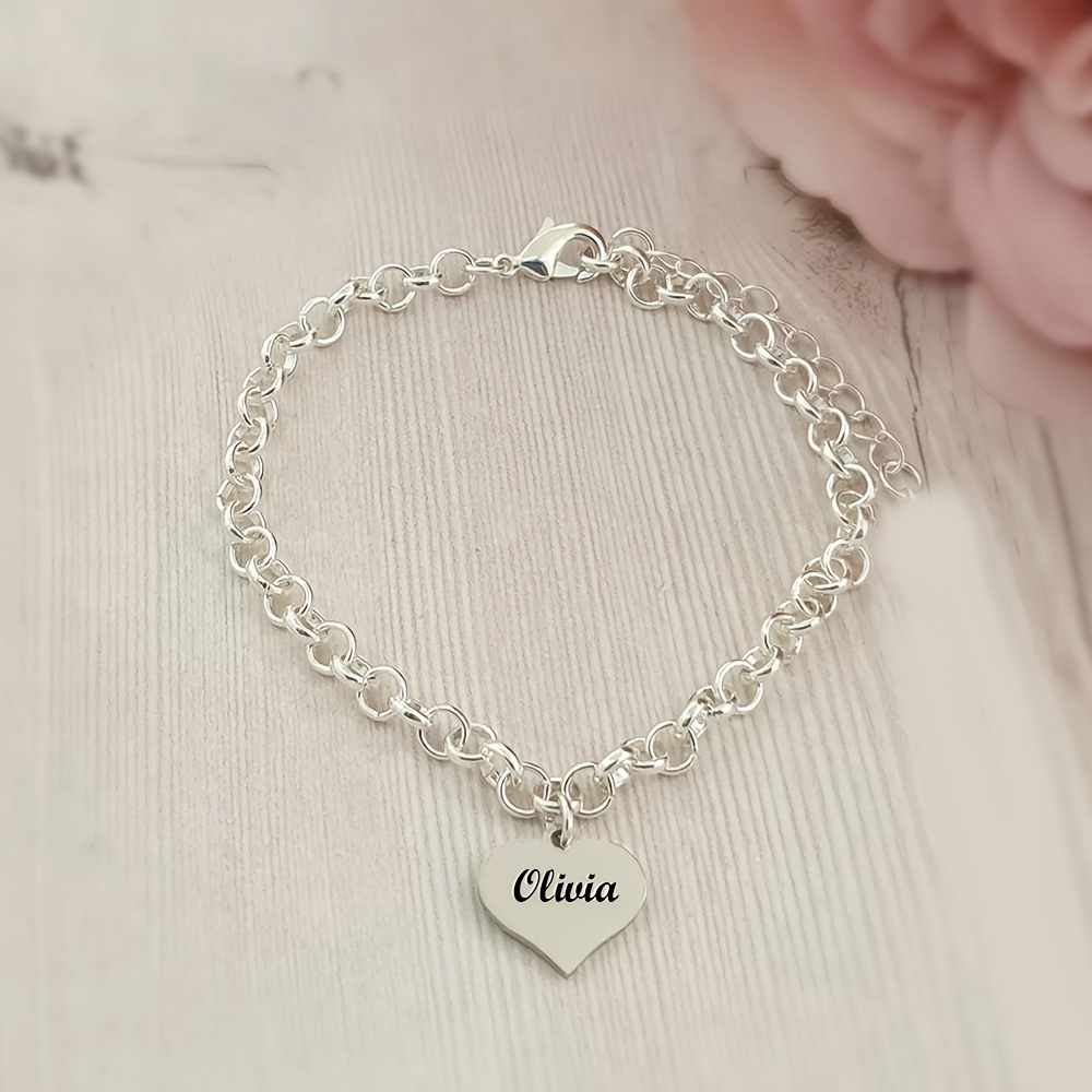 TEMU Braccialetto Personalizzabile in Acciaio Inossidabile a Forma di Cuore - Ciondolo con Personalizzato per Coppie & , Regalo per Anniversario o