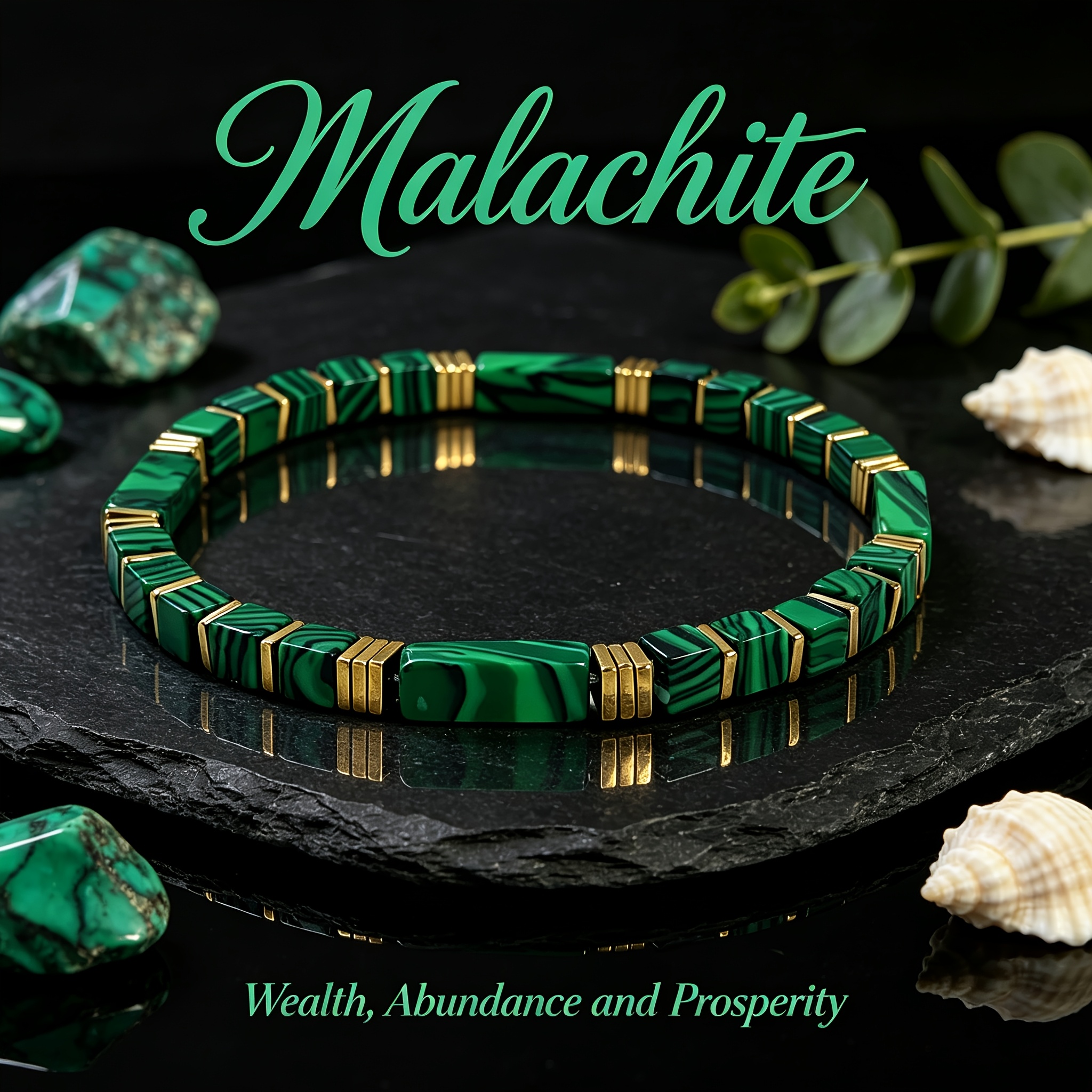 TEMU 1pc Natural Malachite Elastic Bracelet, Bohemian Style Malachite Beaded Wealth Bracelet, Symbolizing And , Luck And Success, Everyday Wear, An