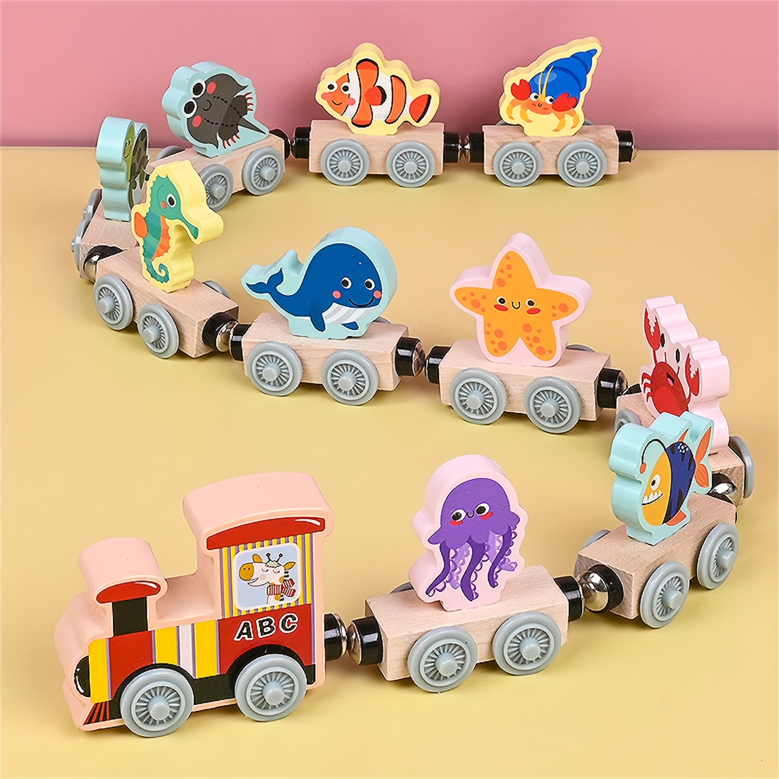 

11pcs Magnetic Wooden Marine Animals Train Toys, Montessori Educational Wooden Magnetic Train Car Set, Preschool Trains Model Toy Or Birthday And Christmas Ideal Gifts