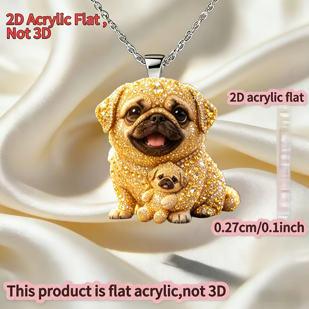 Acrylic Cute Pug Y-Shaped Pendant Necklace, Birthday Gift