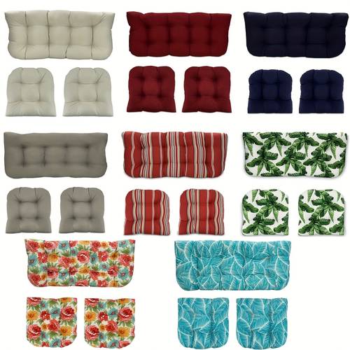 3pcs outdoor indoor loveseat cushion wicker chair cushions tufted outdoor seat cushions for patio furniture sofa 1 loveseat and 2 u shaped cushions