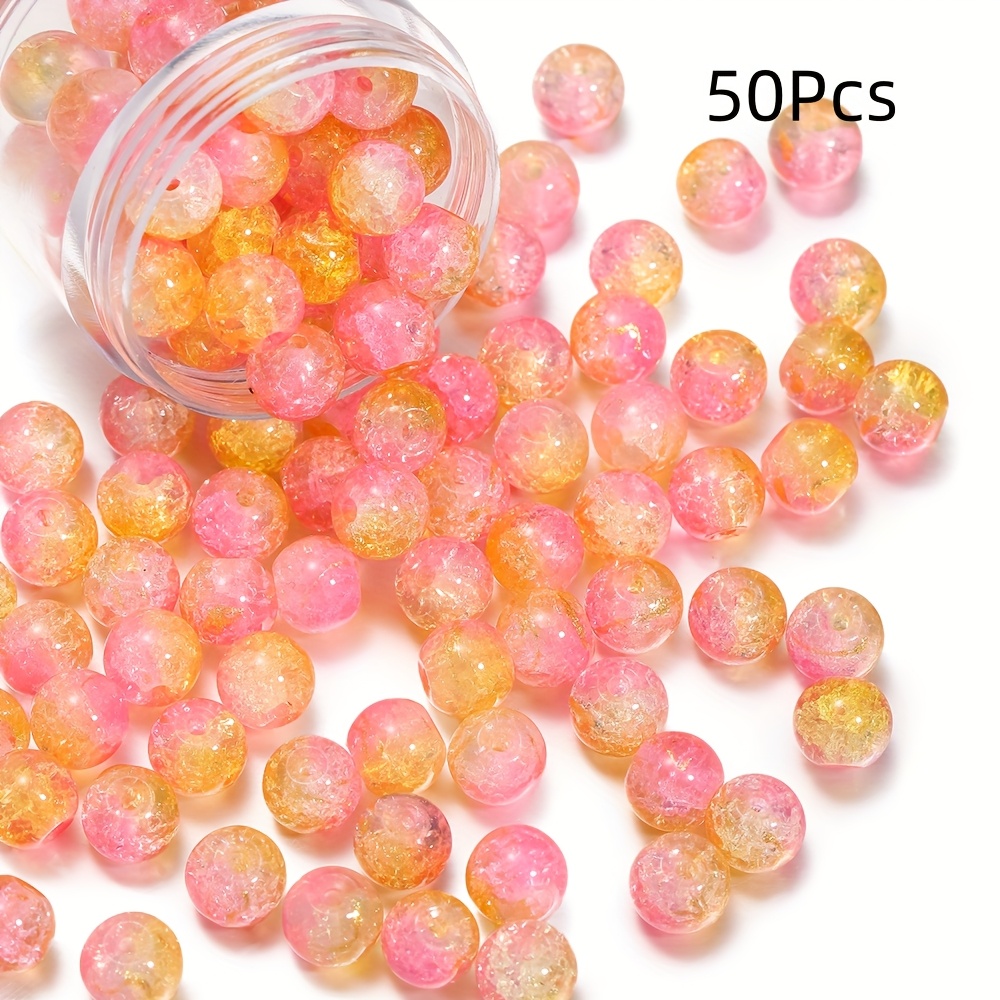 Image of 50pcs 8mm Glass Beads Crackled Beads Spacer Beads Bracelet Necklace For Jewelry Making Supplies Beads And Bead Assortments