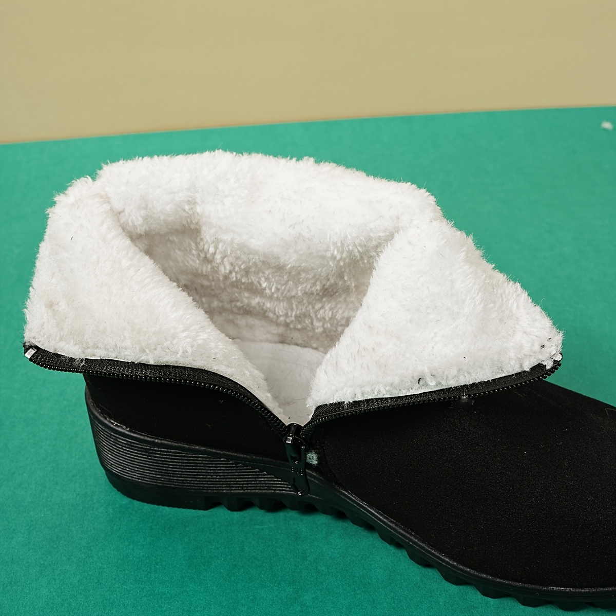a pair of black casual versatile moms faux fur british style 2025 autumn winter boots ins trendy zipper flat short ankle shoes seasonal fashion cold   stylish ankle boots trendy boots cozy footwear soft fabric lining chunky heel boots womens boots winter wardrobe stylish moms 7