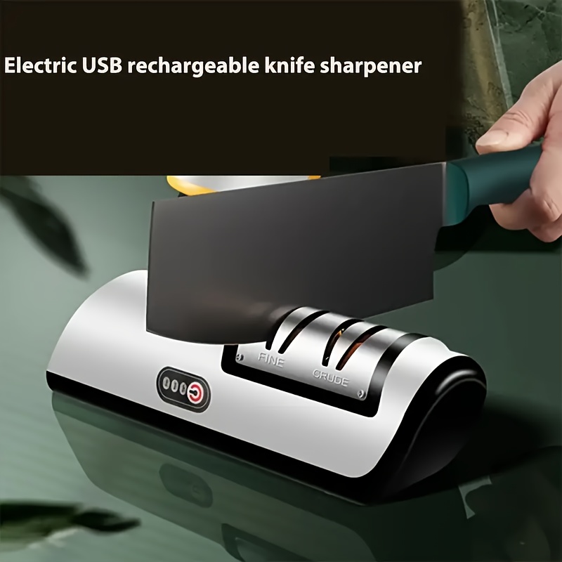 electric knife sharpener portable   2 speed usb rechargeable kitchen gadget automatic sharpener for   knives built in lithium battery   abs material ideal for camping picnic kitchen use details 9