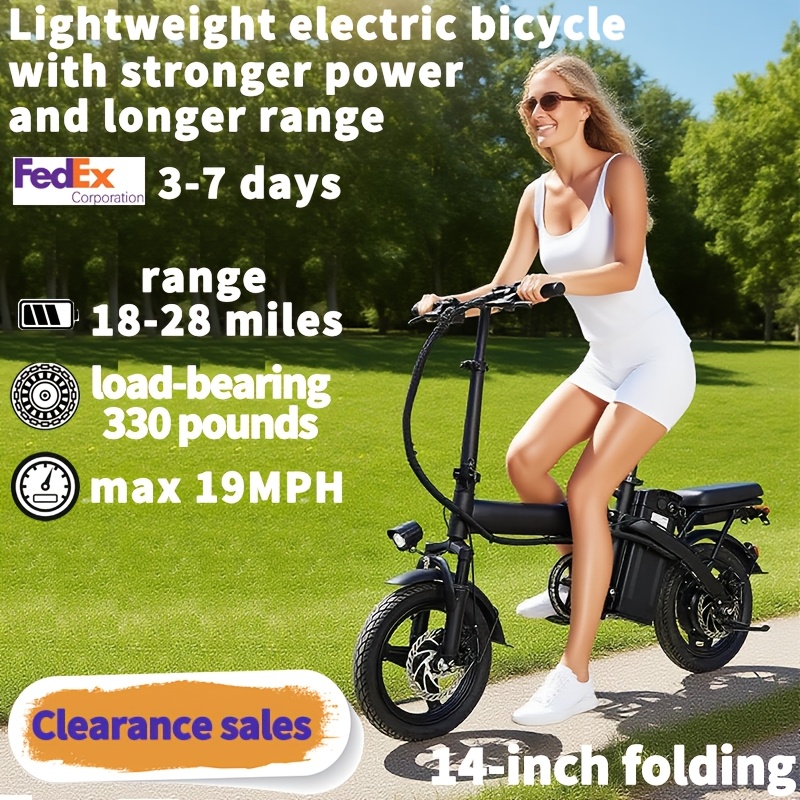 14-Inch Foldable Electric Bike with 48V Lithium Battery, 19 MPH Max Speed, 330 lb Capacity, Multiple Accessory Options