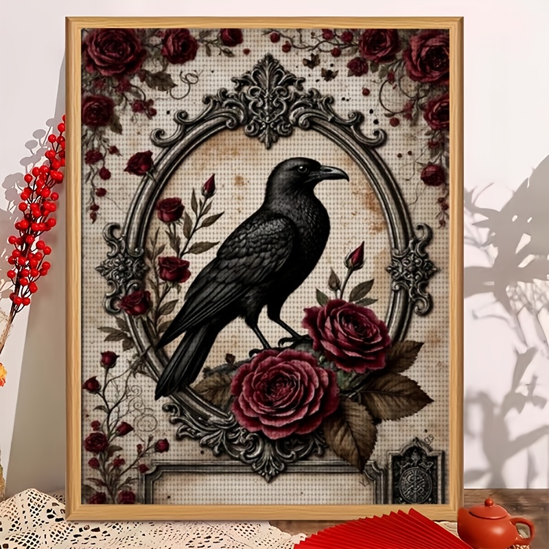 TEMU A New Set Of Frameless Cross- Embroidery Kits Featuring The Design ' On Red Rose Frame'. This Home Decor Art Embroidery Kit Includes Printed