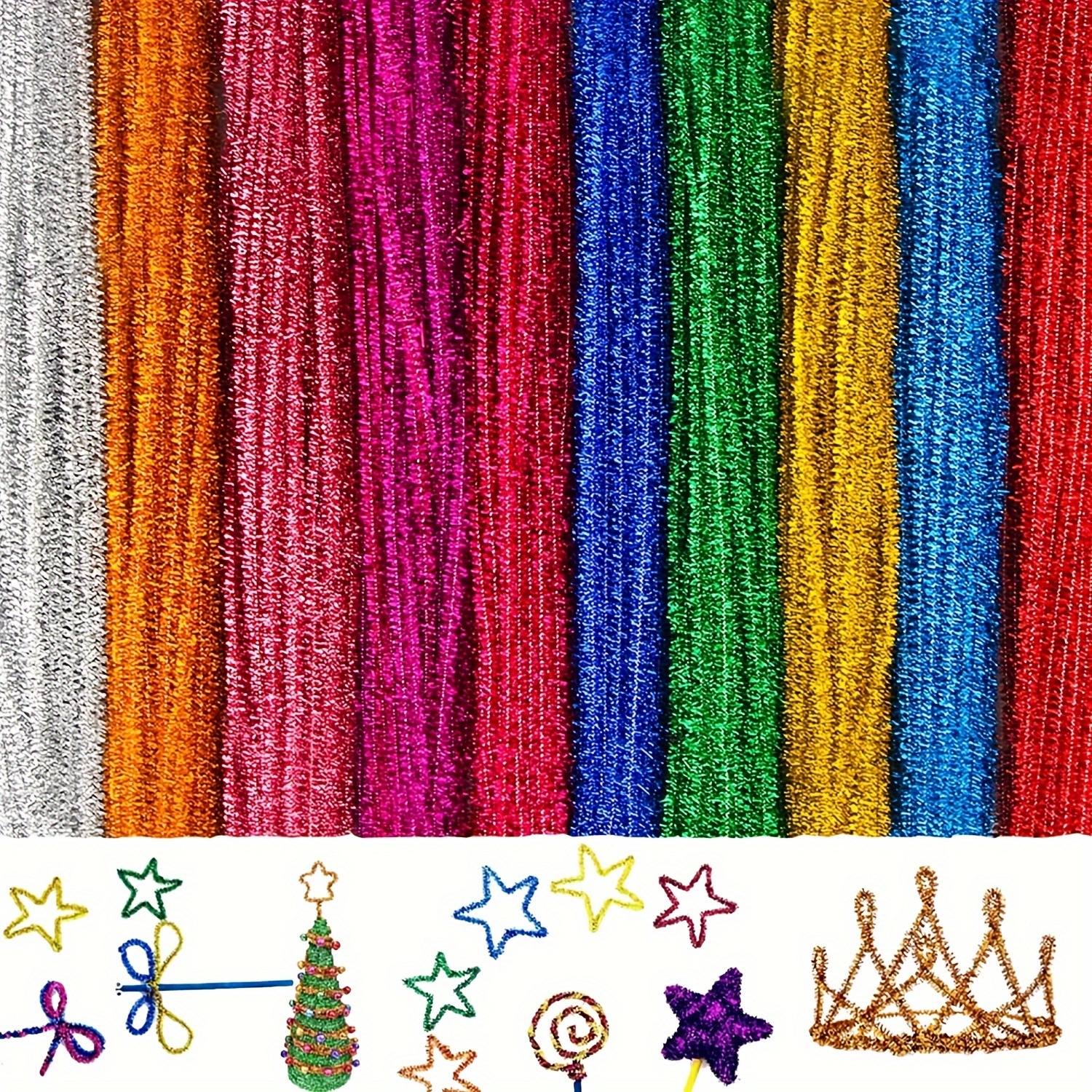 

100pcs Sparkling Metallic Glitter Pipe Cleaners - Flexible Chenille Stems For Diy Crafts, Art Projects & Home Decor | Ideal Christmas Gift Supplies