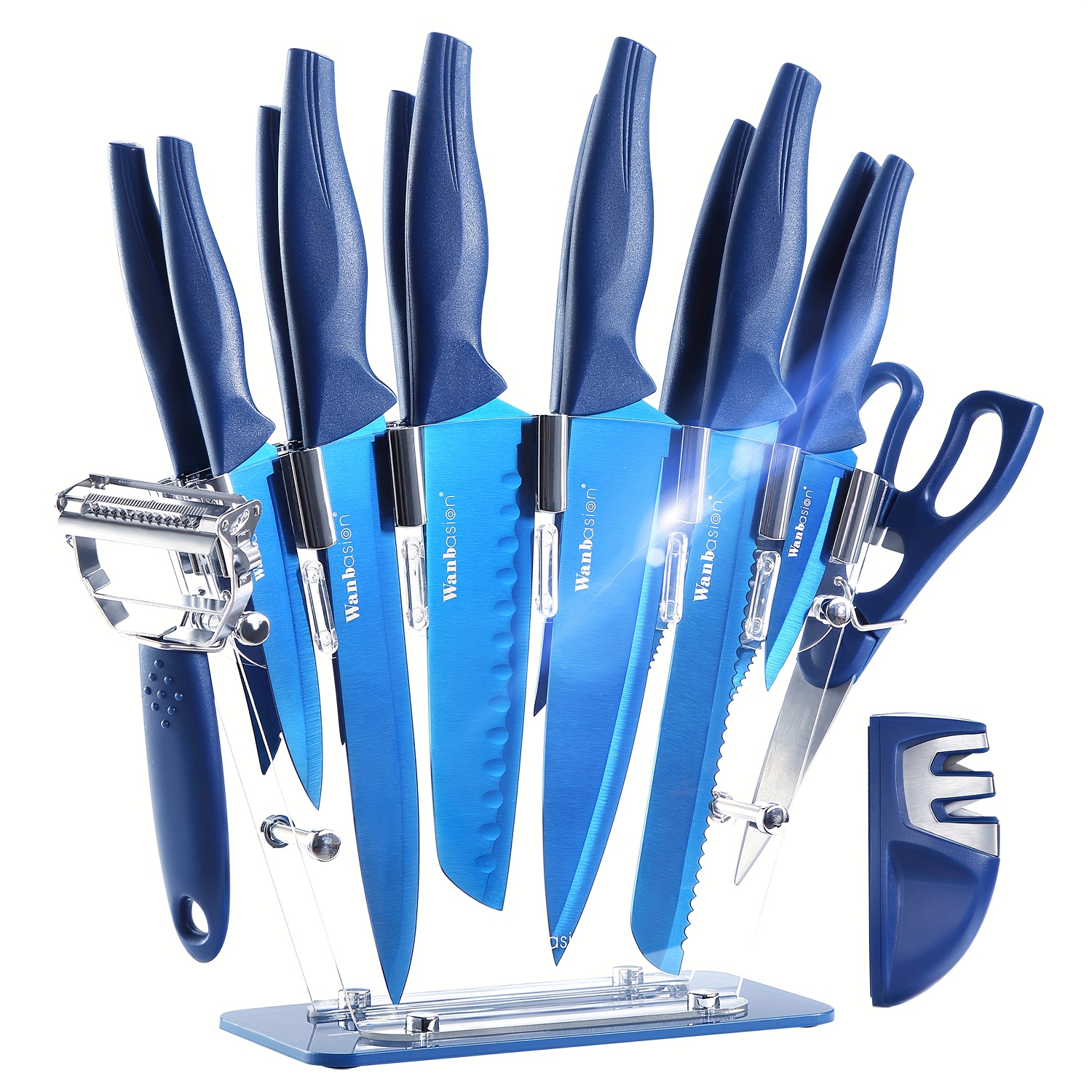 

16 Pieces Dishwasher Safe Professional Knife Set, Stainless Steel With Knife Sharpener Peeler Scissors Acrylic Block