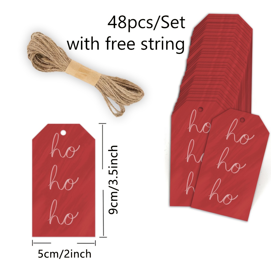 TEMU 48pcs, " Ho" On Red Background Merry Christmas Tags With String, Perfect For And New Year Gift Labels Decoration, Seasonal Greeting, Festival