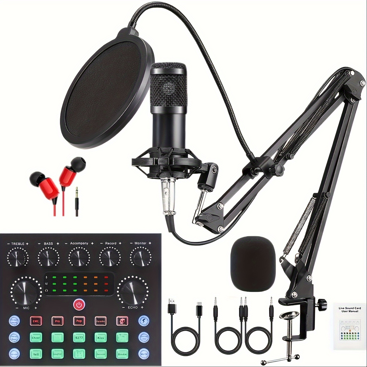 

Podcast Equipment Bundle, Audio Interface With All In 1 Live Sound Card And Bm-800 , Perfect For Recording, Singing, Live Streaming