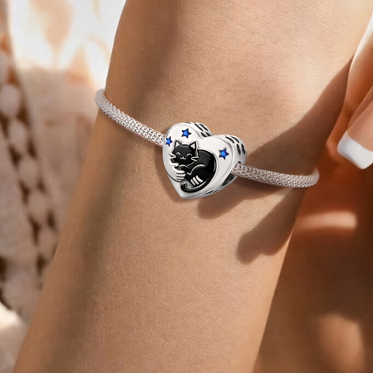 Silver Plated Cute Cat Pendant for Bracelet & Necklace