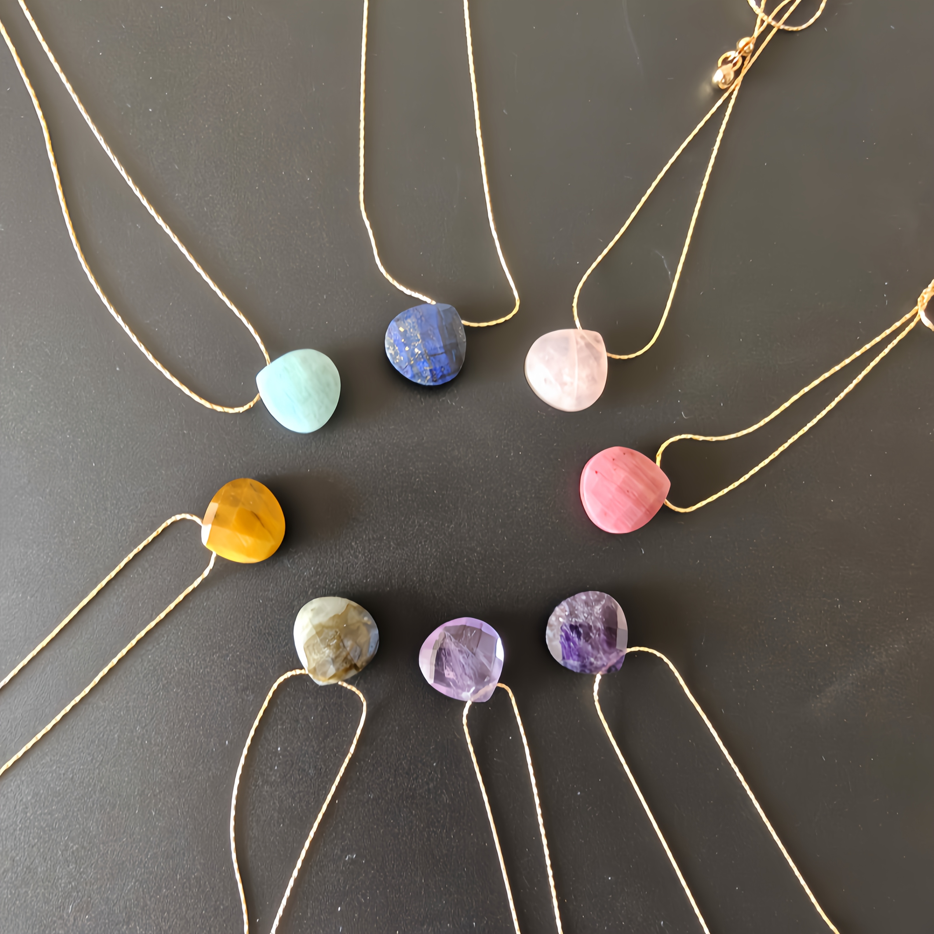 Adjustable Tiger's Eye Necklace with Diamond Cut Drop Pendant