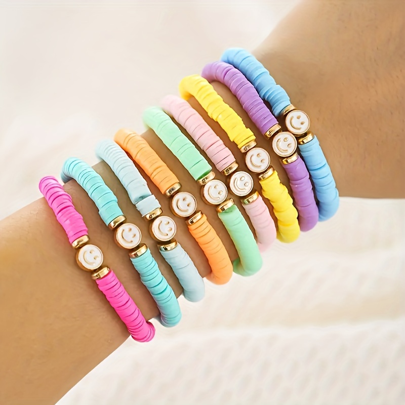 

Chic 9pcs Beaded Bracelet Set For Women - Polymer Clay Charm Bracelets With Detail For And Parties