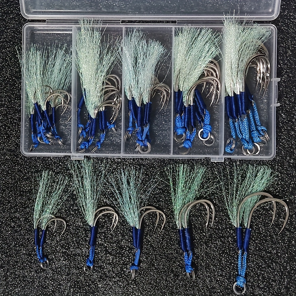 Image of Set Of 25 Stainless Steel Hair Hooks, Featuring Of Double Jigs For Boat Fishing And Trolling. Sea Fishing Lure Hooks A Blood