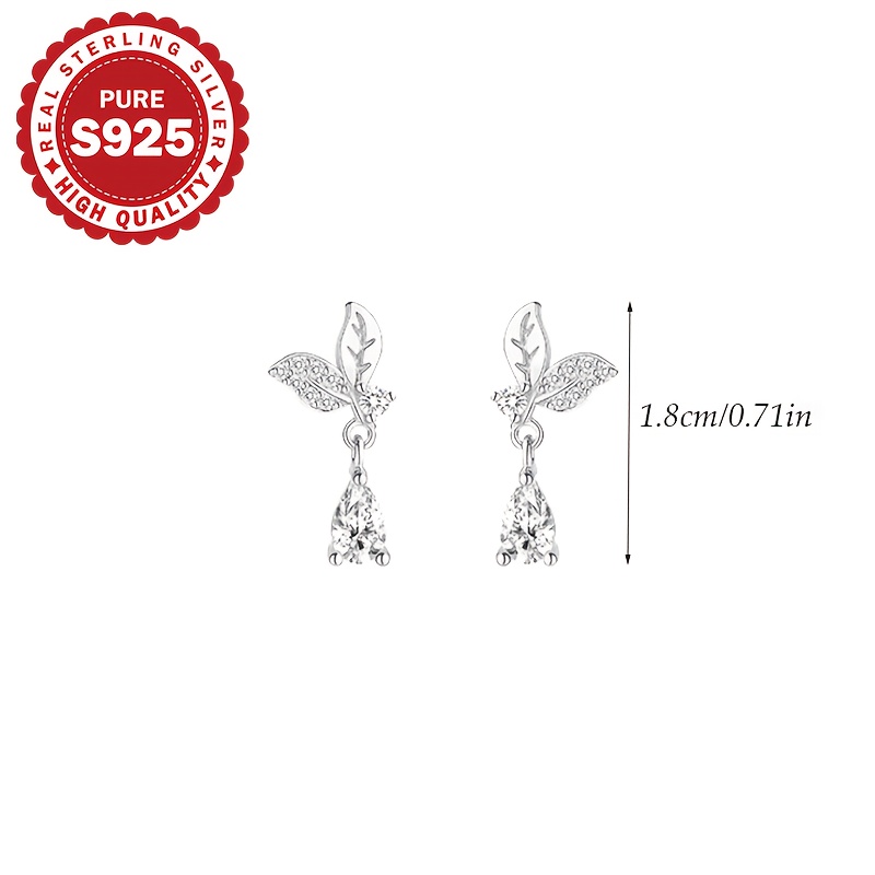 Women's S925 Silver Leaf Zirconia Water Drop Earrings