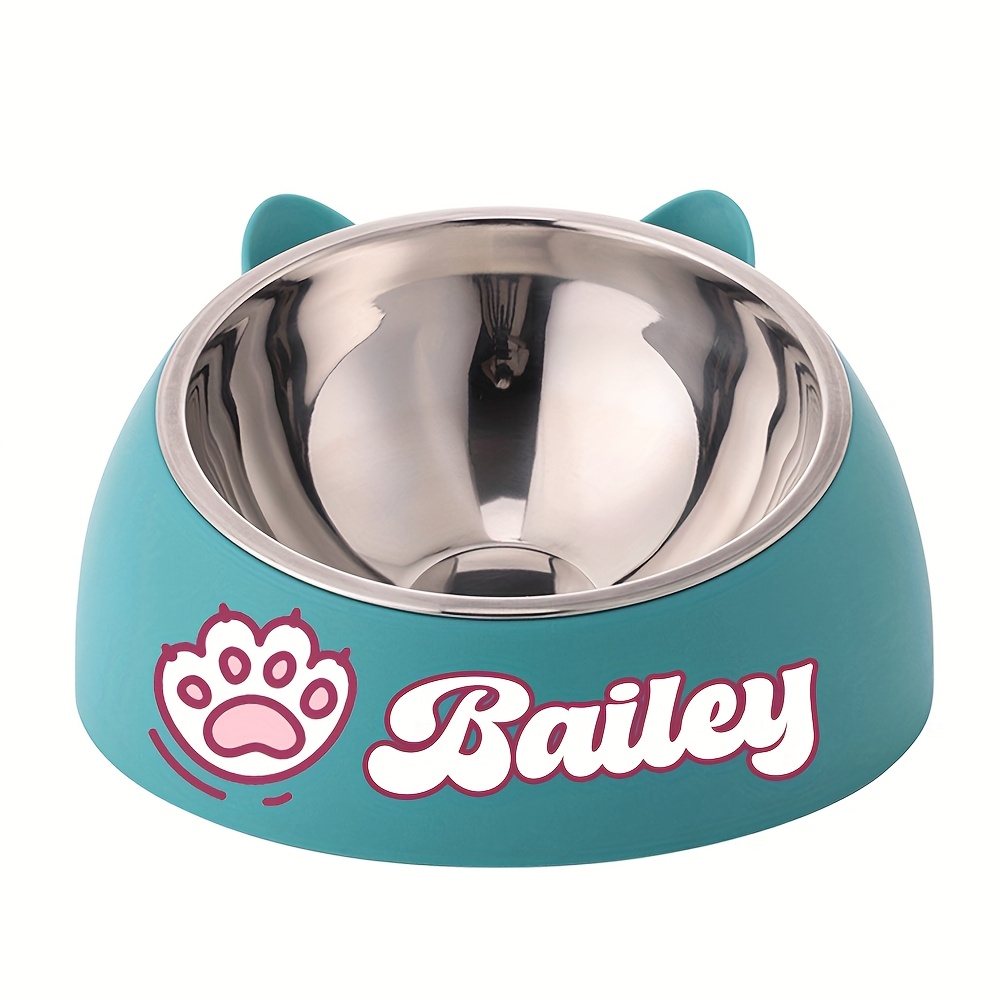 TEMU Personalized Cute Cat And Dog Bowl, Custom High Quality Stainless Steel Pet Bowl, Tilt Pet Bowl For Neck Protection, Nice Gift For Pets