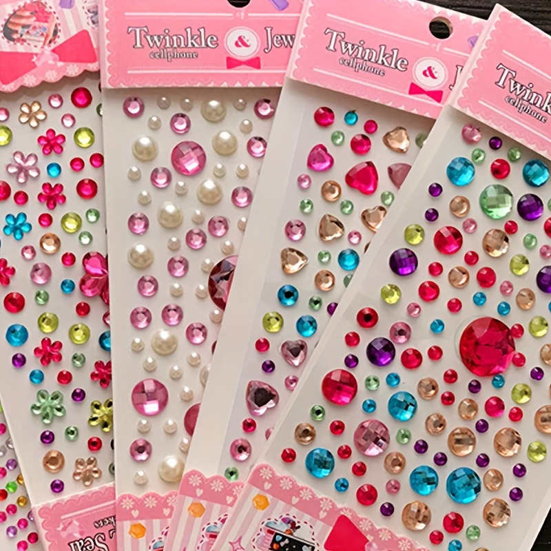 

5sheets Random Colorful Acrylic Rhinestone Stickers Scrapbook Decoration Diy Material Stickers Transparent 3d Crystal Diamond Stickers Mini Pearl Decals Set