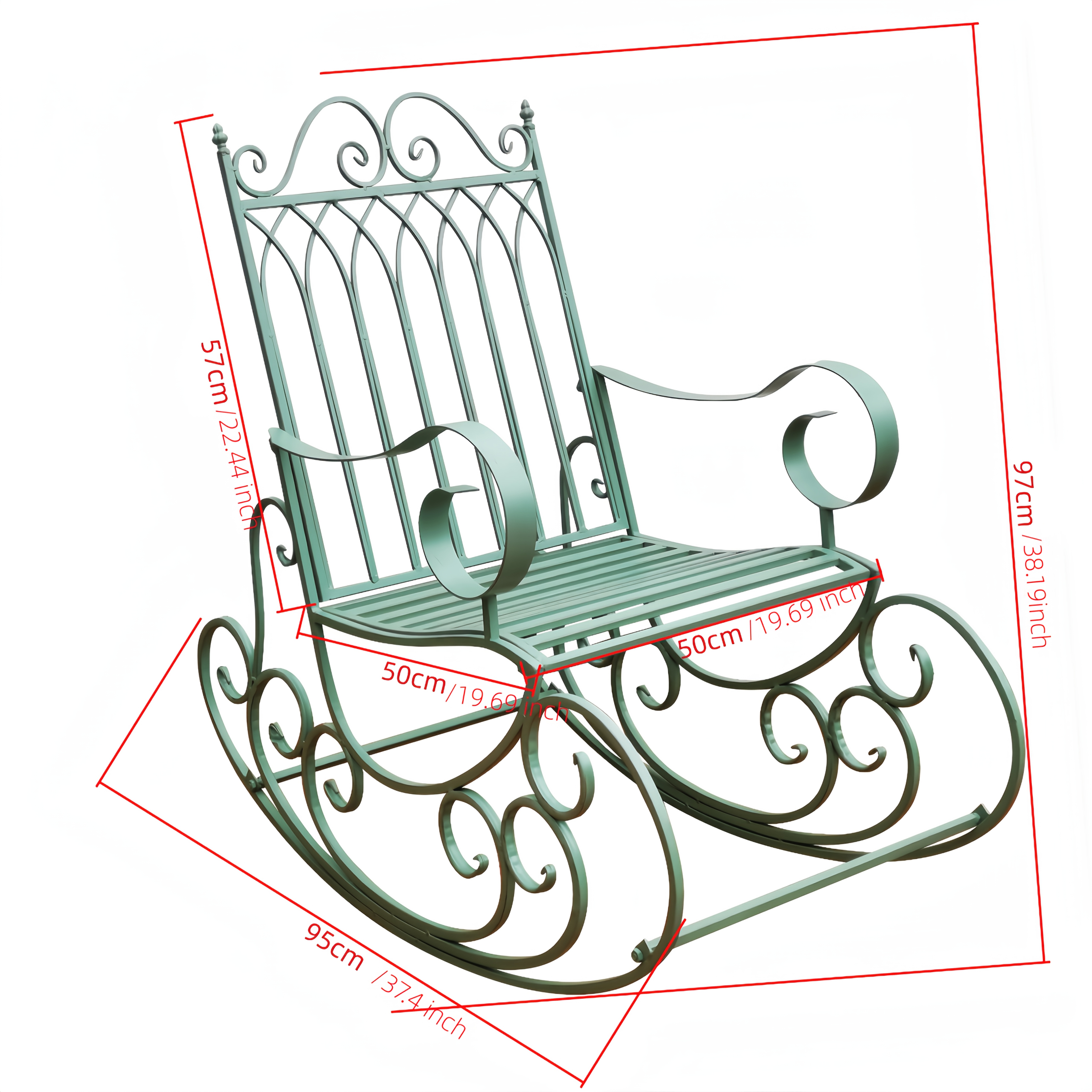 [Iron Rocking Chair] Outdoor Garden Single Wrought Iron Rocking Chair - Durable Iron Frame, Patio Rocking Chair, Comfortable Reading Chair, Cross-back Design, Suitable For Gardens, Lawns, Or Outdoor Use, Garden Seating, Outdoor Furniture