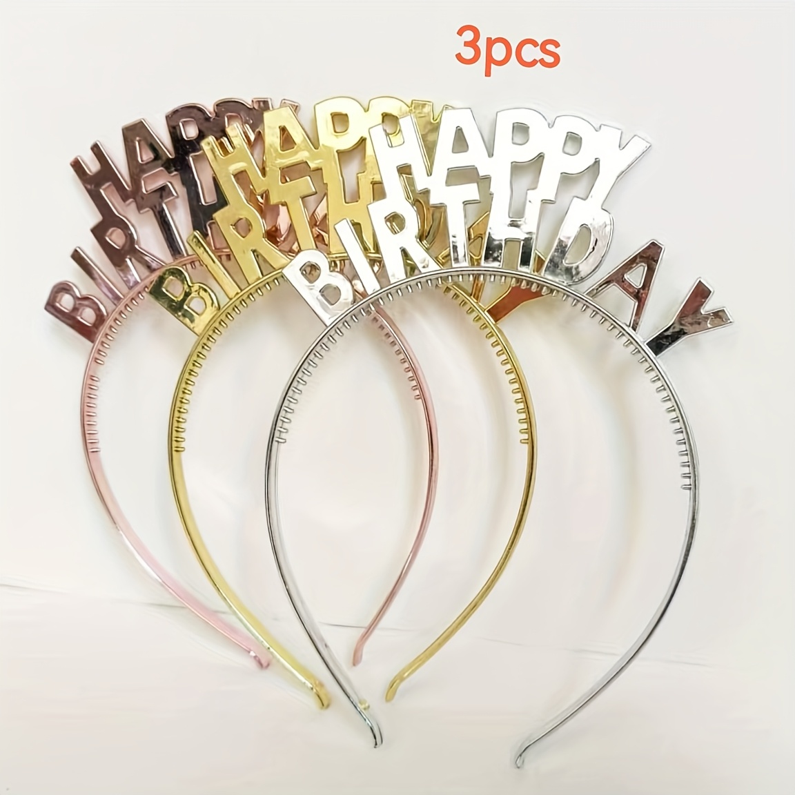 Image of 3pcs Stylish "happy Birthday" Headbands | Golden, Silvery, Rose Golden Colors, Ideal For Weddings, Bridal Showers, Birthday Parties, And Festivals