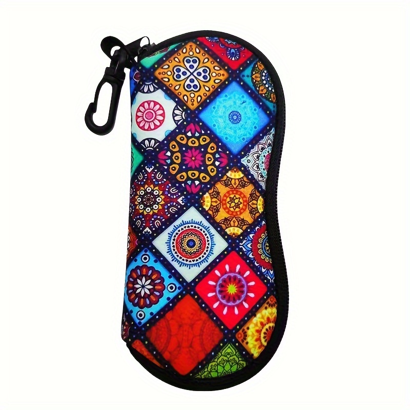 

1pc Bohemian Mandala Print Soft Neoprene Fashion Glasses Pouch With Carabiner Clip & Zipper – Waterproof, Multi-functional Eyewear Case For Glasses, Wallet, Or Accessories, Design, Cute Glasses Case