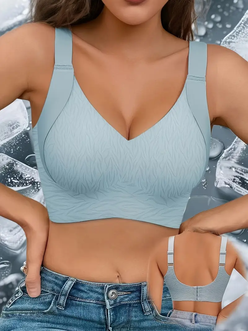 4pcs womens high support anti sagging semi fixed seamless bra and underwear wide shoulder straps without steel rings u shaped cup full coverage design breathable nylon spandex blend bohemian style daily comfortable casual underwear Product details 1