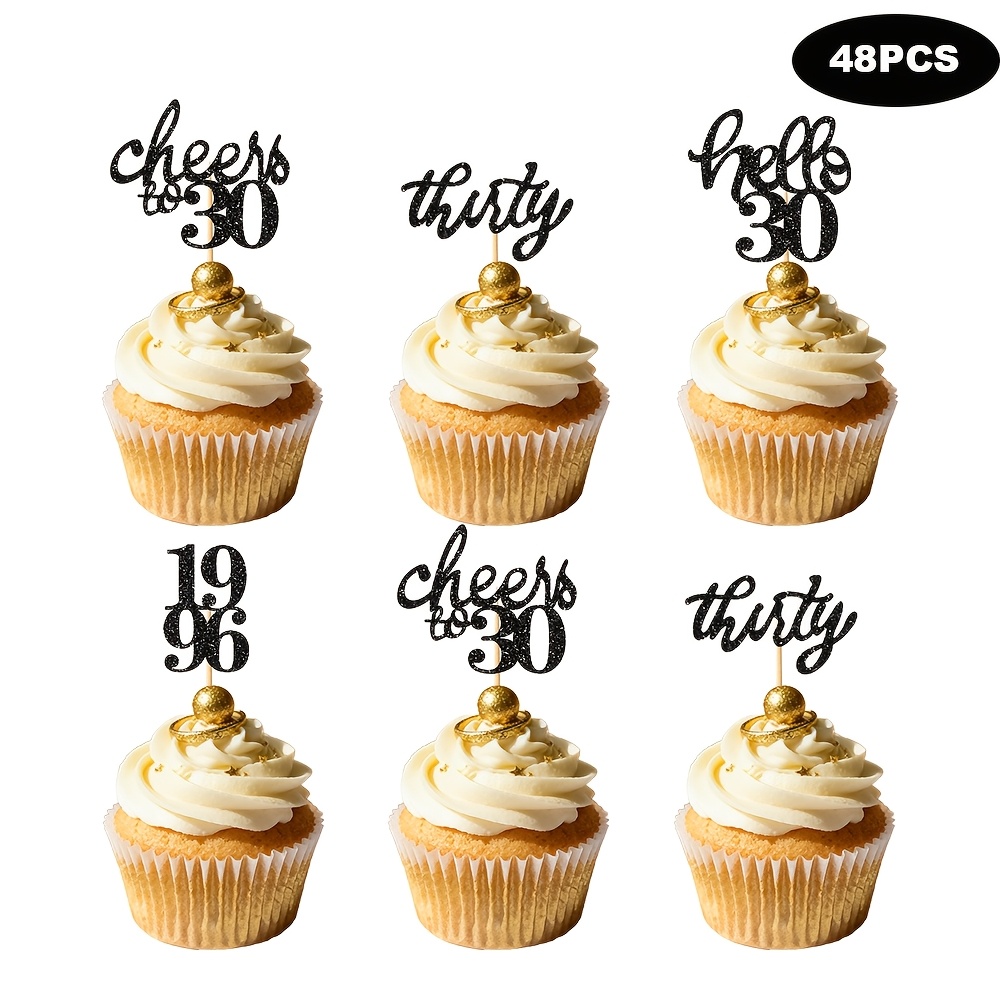 Image of 30th Birthday Cake Topper, 30th Birthday Party Supplies, 24/48pcs 30th Birthday Decorations For 30th Birthday Party Celebration