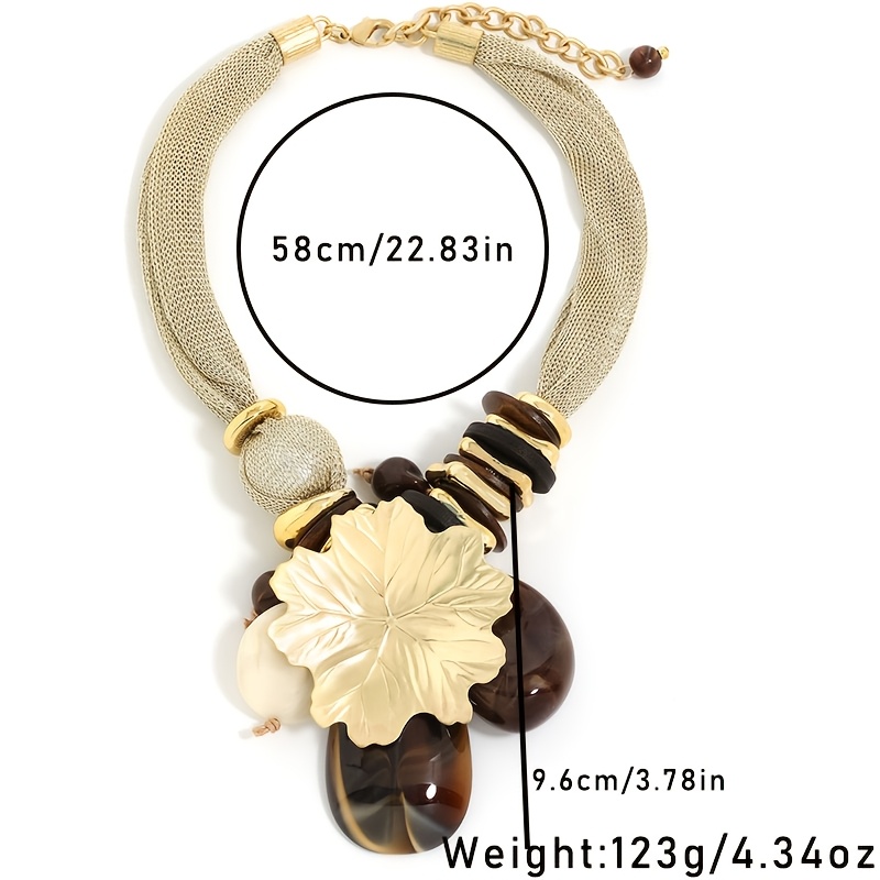 Golden Leaf Pendant Necklace - Bohemian Vintage Resin