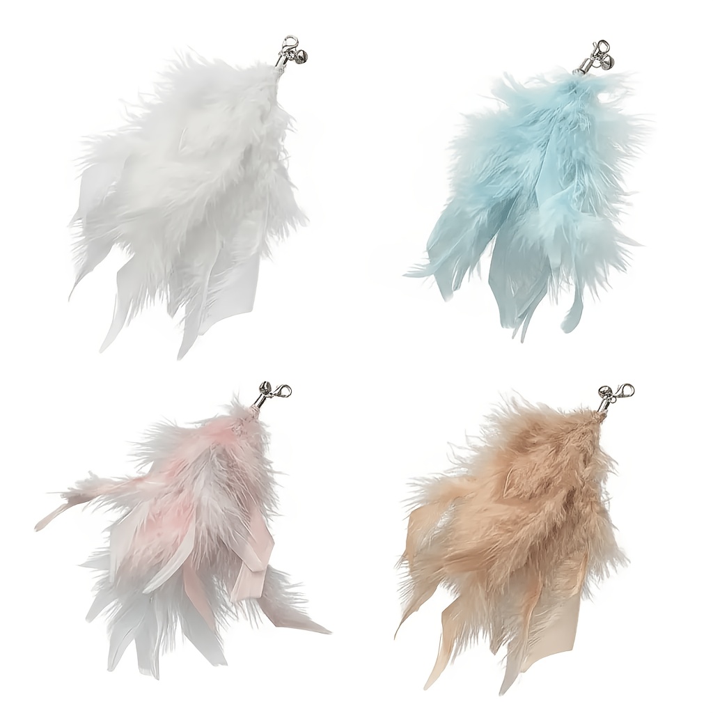 TEMU 4pcs Random Colors Macaron Color Artificial Feather Cat Toy Refills , Soft Fluffy Detachable Cat Teaser Wand Replacement Heads, Interactive Cat