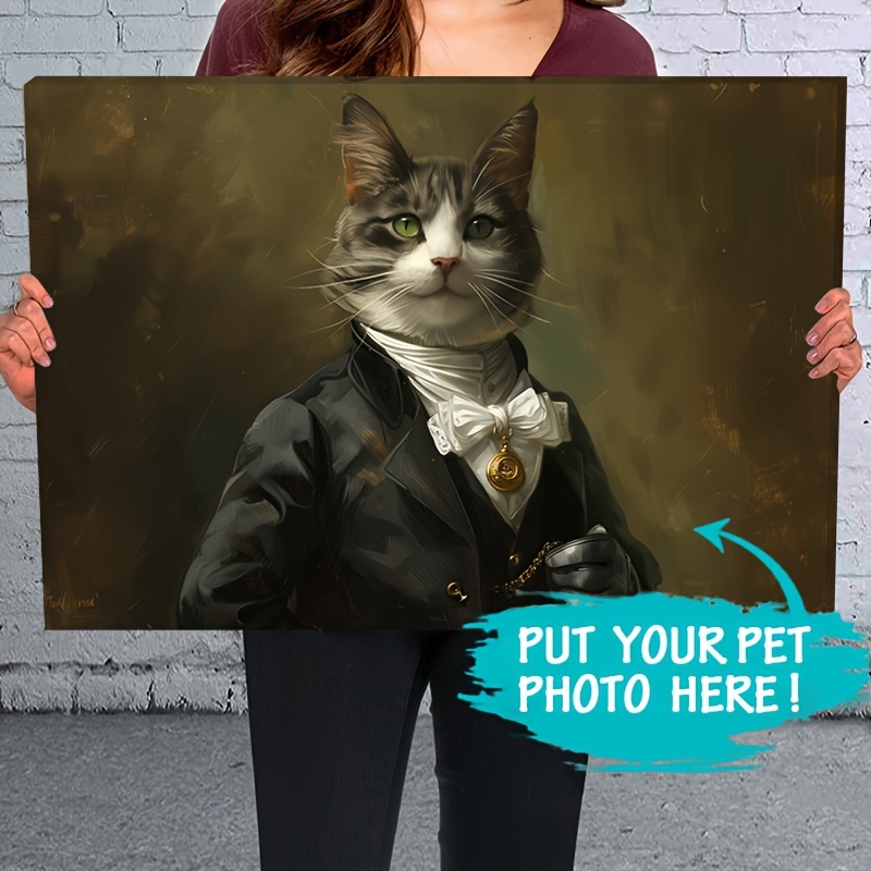 

1pc Framed Custom Detective Pet Portrait Painting Canvas Wall Art, Renaissance Portrait From Photo, Detective Pet Portrait Painting, Ready To Hang