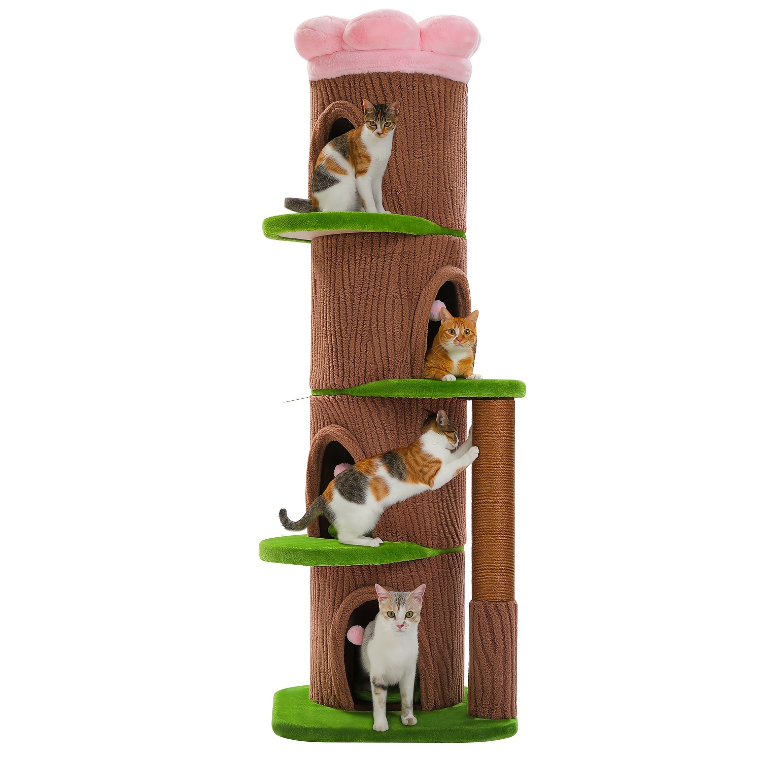 TEMU Grand arbre à chat à plusieurs niveaux avec 4 grands condos et poteaux à épais - Arbre à chat robuste en bois de pin adapté à , aux foyers avec