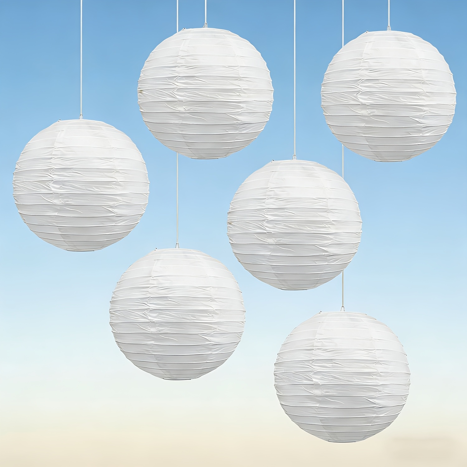 Image of 6pcs Hanging Ornaments White Paper Lanterns Round Paper Lanterns Wedding Anniversary Valentines Decorative Hanging For Birthday, Christmas, Graduation Indoor And Outdoor 30cm/11.8inch