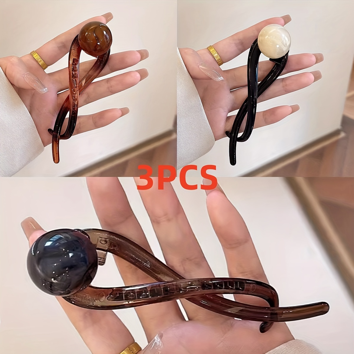 TEMU 3pcs Vintage Pearl Hair Clips, Classic Twist Clips With Large Pearl For Women, Sophisticated Hairstyles Birthday Wear