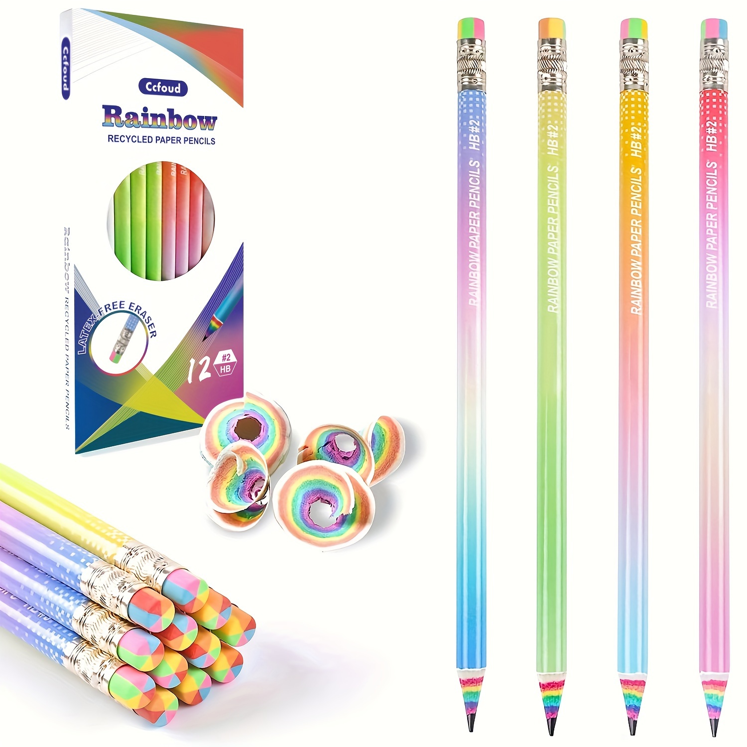 

12/24pcs Pencils #2 Pre-sharpened Pencils Number 2 Pencilswith Erasers Rainbow Pencils Recycled Paper Pencils