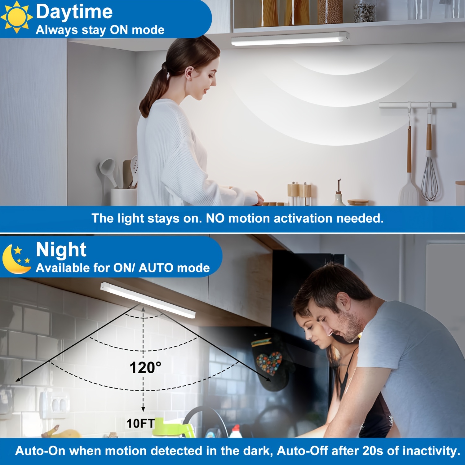 6-Pack LED Motion Sensor Lights, USB Rechargeable Under Cabinet Lights