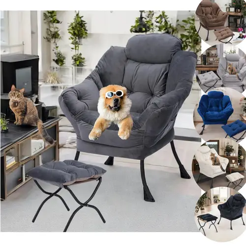 modern lazy single sofa chair with armrest side pocket footrest and adjustable headrest max 300lbs accent upholstered lounge reading memory foam for living room bedroom study small space