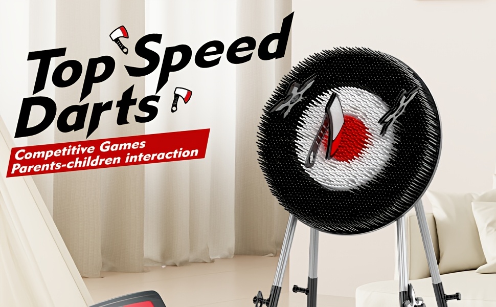 TopSpeed Darts Black Series Axe Throwing Game Set - Includes 3 Plastic Axes, Adjustable Collapsible Stand & Bristle Target, Safe for Indoor & Outdoor Play, Fun Sports Toss Game for Adults & Youngsters, Red/Black Silicone